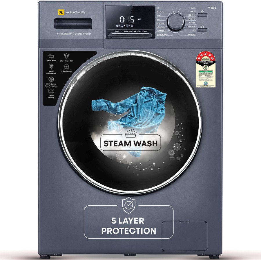 realme TechLife 9 kg Fully Automatic Front Load with In-built Heater Blue (RMFL905NHIJA)